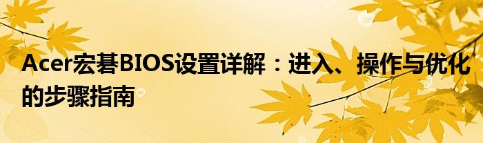 Acer宏碁BIOS设置详解：进入、操作与优化的步骤指南
