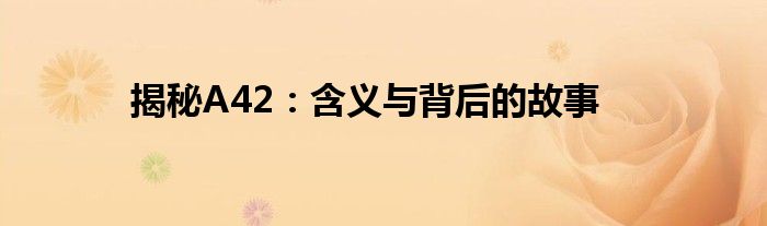 揭秘A42：含义与背后的故事