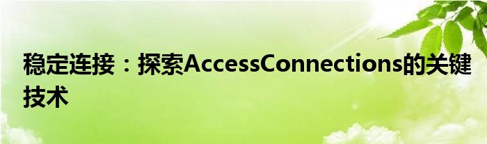 稳定连接：探索AccessConnections的关键技术