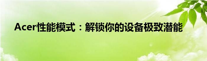 Acer性能模式：解锁你的设备极致潜能