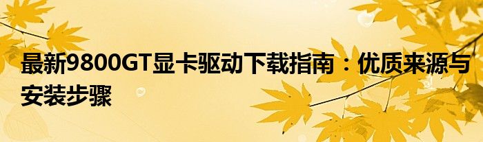 最新9800GT显卡驱动下载指南：优质来源与安装步骤