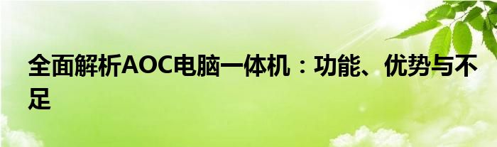 全面解析AOC电脑一体机：功能、优势与不足