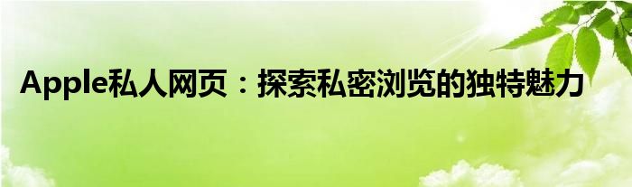 Apple私人网页：探索私密浏览的独特魅力
