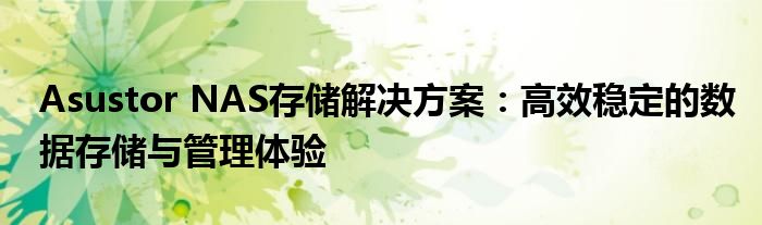 Asustor NAS存储解决方案：高效稳定的数据存储与管理体验