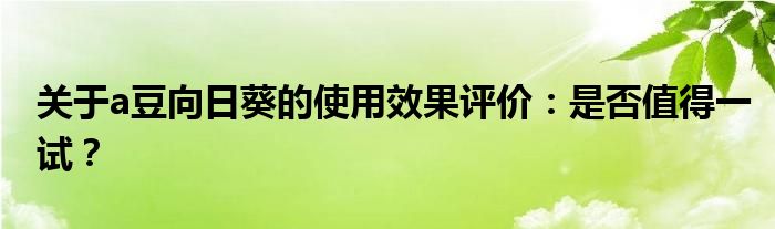 关于a豆向日葵的使用效果评价：是否值得一试？