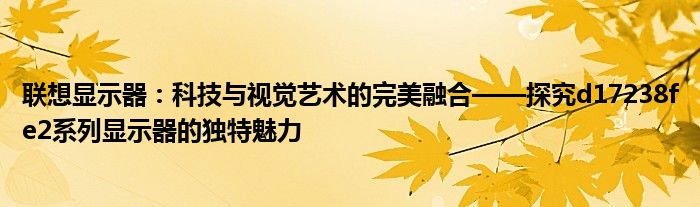 联想显示器：科技与视觉艺术的完美融合——探究d17238fe2系列显示器的独特魅力