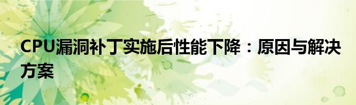 CPU漏洞补丁实施后性能下降：原因与解决方案
