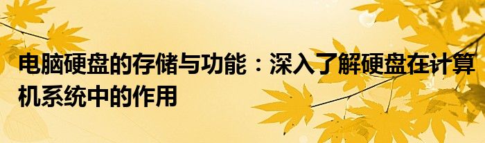 电脑硬盘的存储与功能：深入了解硬盘在计算机系统中的作用
