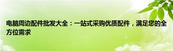 电脑周边配件批发大全：一站式采购优质配件，满足您的全方位需求