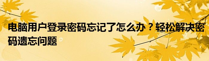 电脑用户登录密码忘记了怎么办？轻松解决密码遗忘问题
