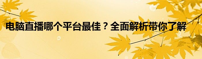 电脑直播哪个平台最佳？全面解析带你了解