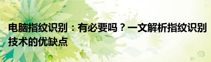 电脑指纹识别：有必要吗？一文解析指纹识别技术的优缺点