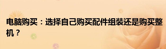 电脑购买：选择自己购买配件组装还是购买整机？