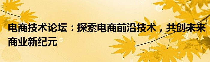 电商技术论坛：探索电商前沿技术，共创未来商业新纪元