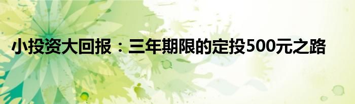 小投资大回报：三年期限的定投500元之路