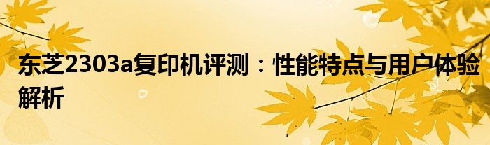 东芝2303a复印机评测：性能特点与用户体验解析