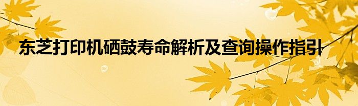 东芝打印机硒鼓寿命解析及查询操作指引