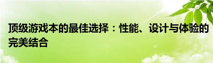 顶级游戏本的最佳选择：性能、设计与体验的完美结合