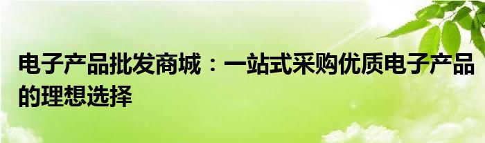 电子产品批发商城：一站式采购优质电子产品的理想选择