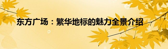 东方广场：繁华地标的魅力全景介绍