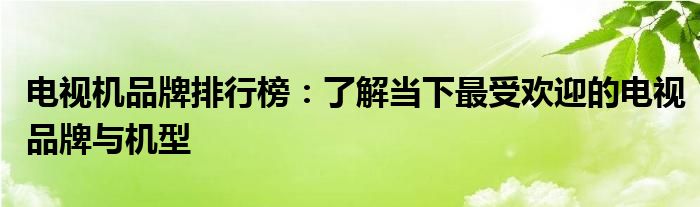 电视机品牌排行榜：了解当下最受欢迎的电视品牌与机型