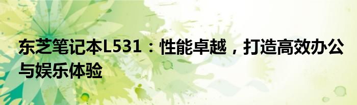 东芝笔记本L531：性能卓越，打造高效办公与娱乐体验
