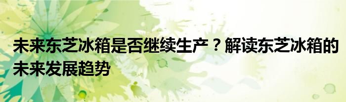 未来东芝冰箱是否继续生产？解读东芝冰箱的未来发展趋势