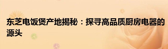 东芝电饭煲产地揭秘：探寻高品质厨房电器的源头
