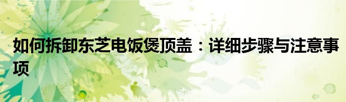 如何拆卸东芝电饭煲顶盖：详细步骤与注意事项