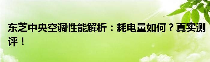 东芝中央空调性能解析：耗电量如何？真实测评！