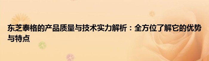 东芝泰格的产品质量与技术实力解析：全方位了解它的优势与特点