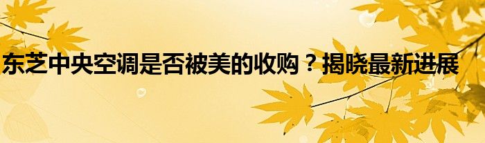 东芝中央空调是否被美的收购？揭晓最新进展