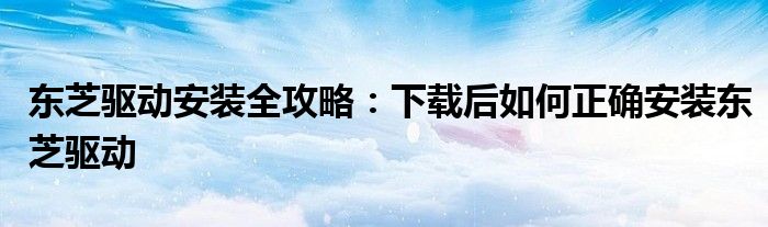 东芝驱动安装全攻略：下载后如何正确安装东芝驱动