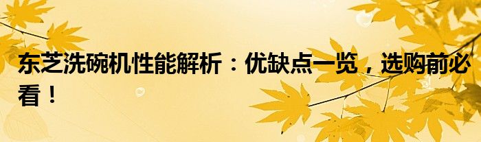 东芝洗碗机性能解析：优缺点一览，选购前必看！