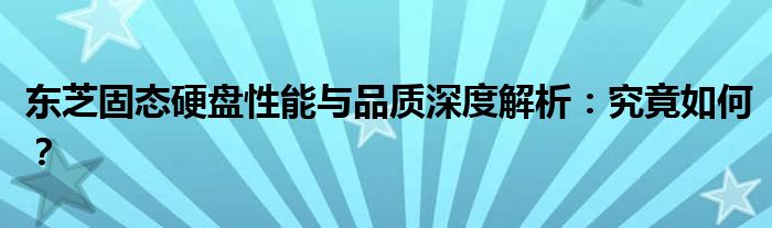 东芝固态硬盘性能与品质深度解析：究竟如何？