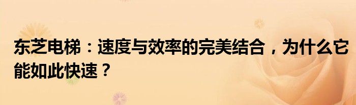 东芝电梯：速度与效率的完美结合，为什么它能如此快速？