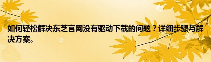 如何轻松解决东芝官网没有驱动下载的问题？详细步骤与解决方案。