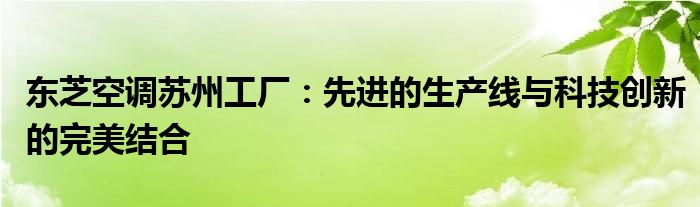 东芝空调苏州工厂：先进的生产线与科技创新的完美结合