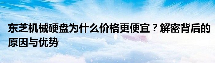 东芝机械硬盘为什么价格更便宜？解密背后的原因与优势