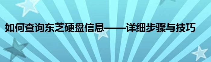 如何查询东芝硬盘信息——详细步骤与技巧