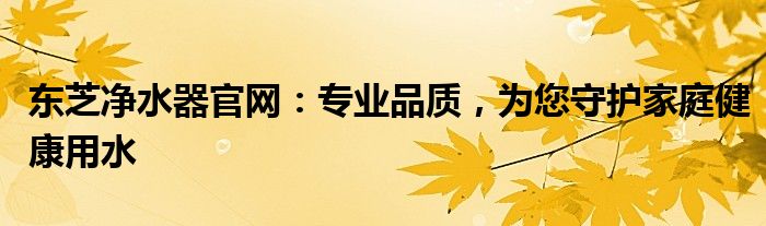 东芝净水器官网：专业品质，为您守护家庭健康用水
