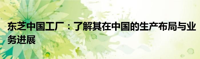东芝中国工厂：了解其在中国的生产布局与业务进展