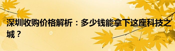 深圳收购价格解析：多少钱能拿下这座科技之城？