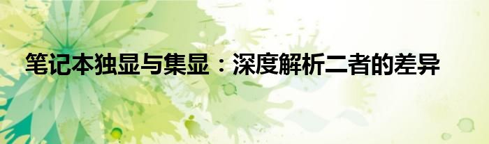 笔记本独显与集显：深度解析二者的差异