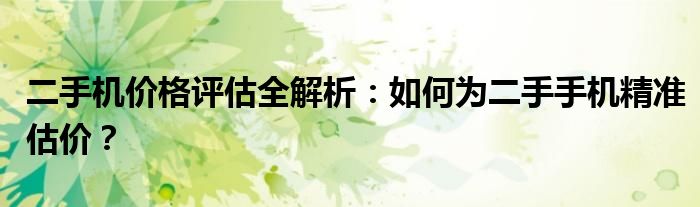 二手机价格评估全解析：如何为二手手机精准估价？