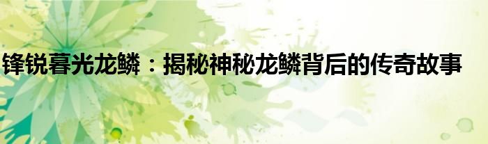 锋锐暮光龙鳞：揭秘神秘龙鳞背后的传奇故事