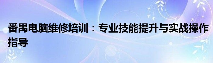 番禺电脑维修培训：专业技能提升与实战操作指导