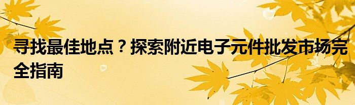 寻找最佳地点？探索附近电子元件批发市场完全指南