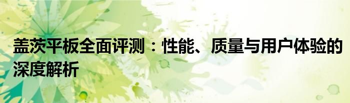 盖茨平板全面评测：性能、质量与用户体验的深度解析
