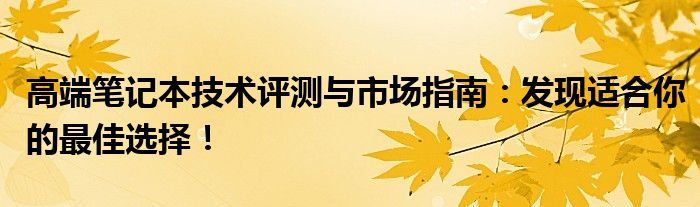 高端笔记本技术评测与市场指南：发现适合你的最佳选择！